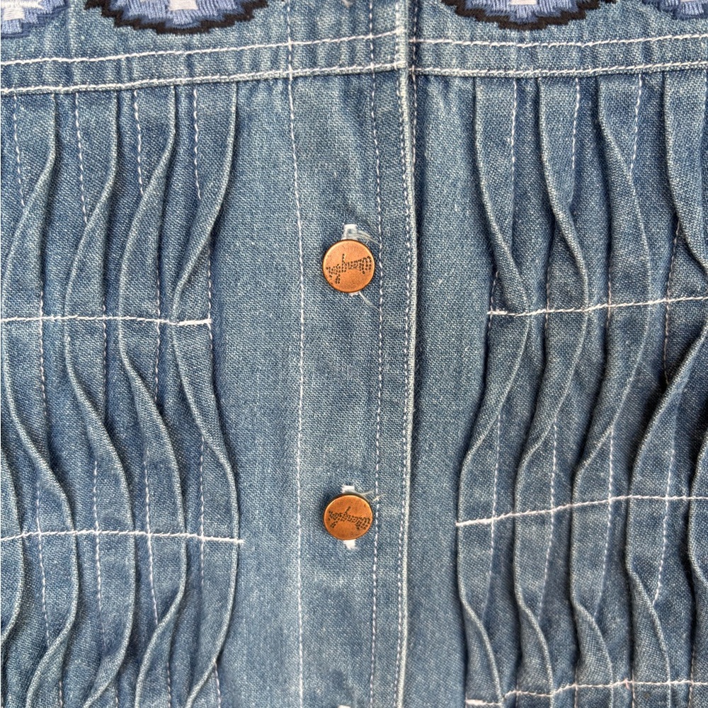 Vintage Wrangler Cropped Blue Denim Vest Aztec Print Women's Sz S Western Rare - Picture 4 of 7